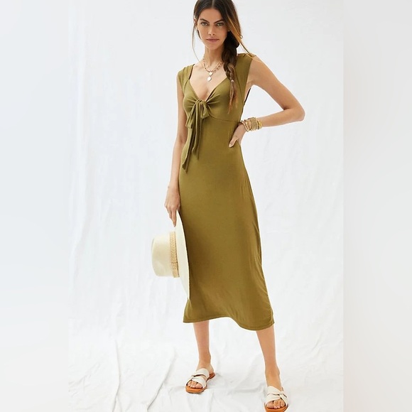 Anthropologie Dresses & Skirts - NWT Anthropologie Forever That Girl Tie-Front Midi Dress Green Viscose Small